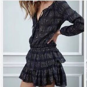 LoveShackFancy Black Ruffled Long Sleeve Sundress